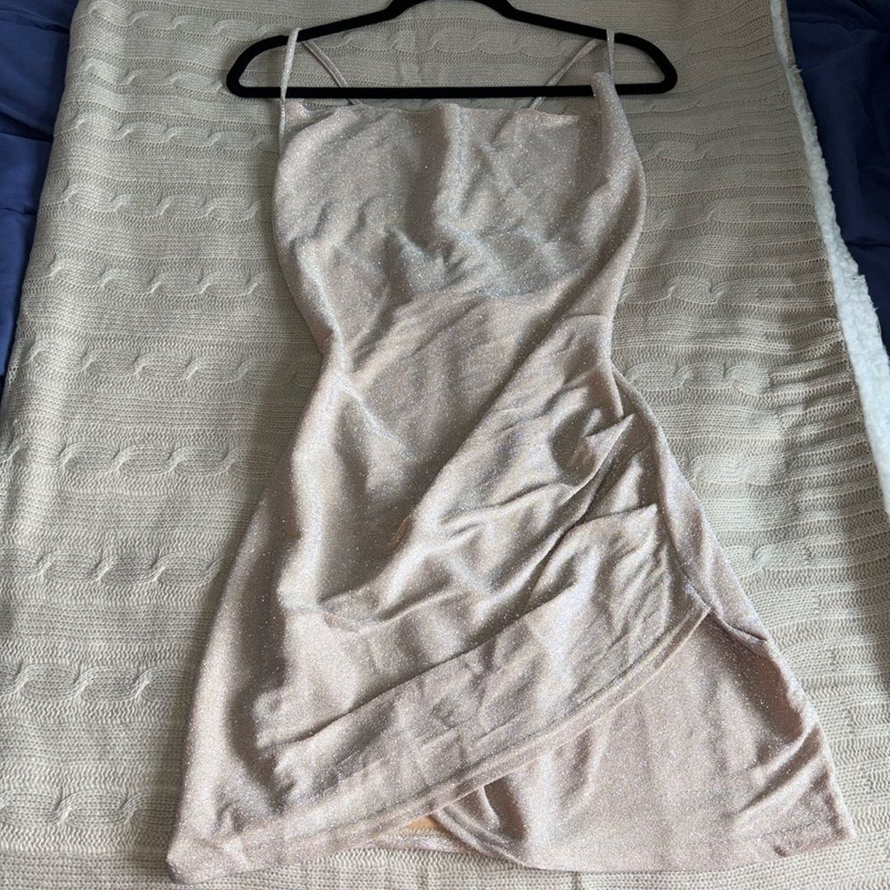 Sparkly Ruched Jersey Mini Dress - Small